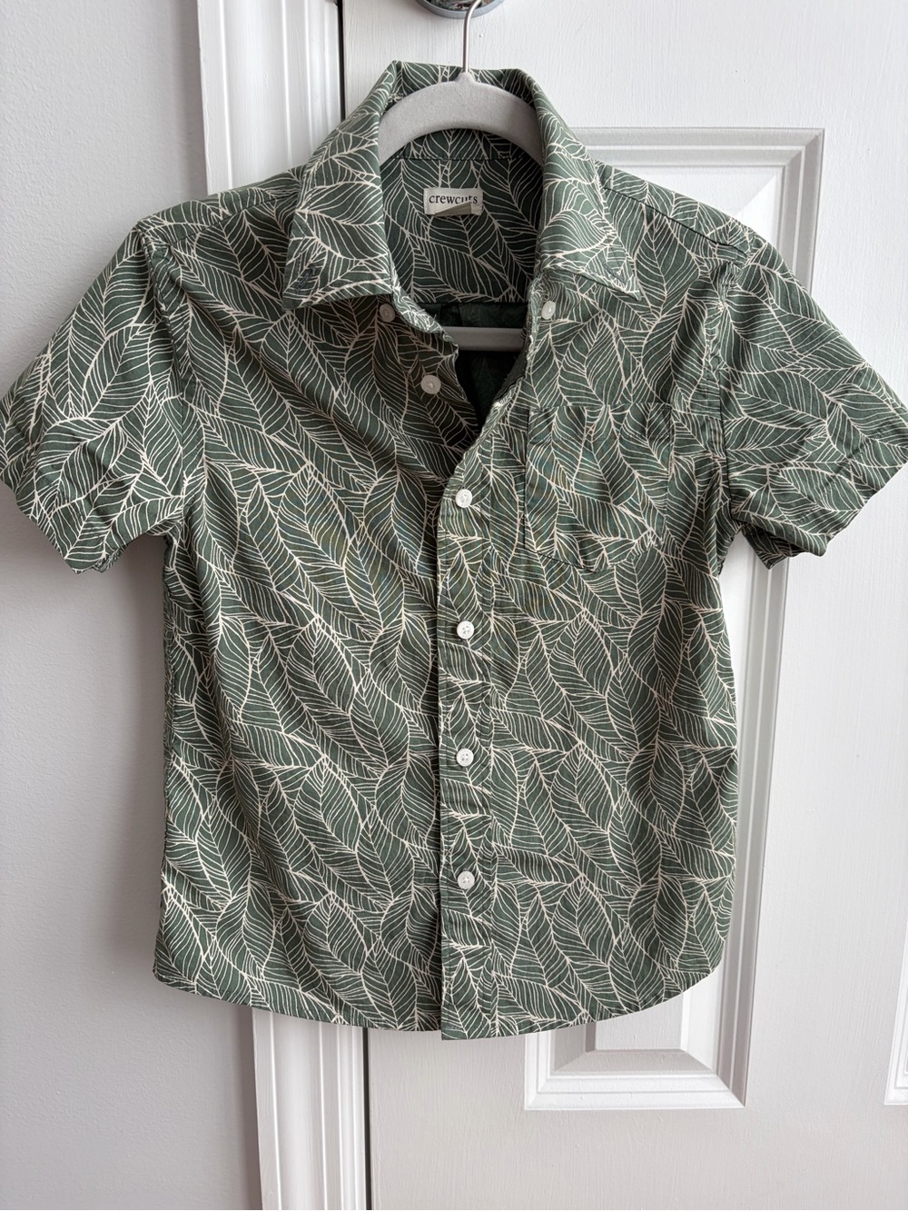 Crewcuts Boys' Green Leaf-Print Short-Sleeve Shirt size 6-7